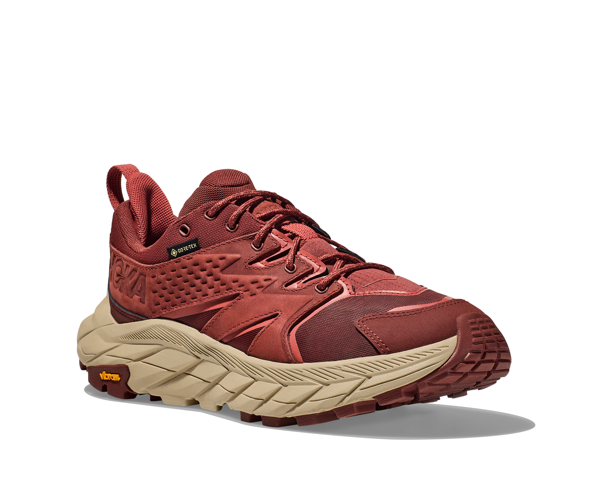 Anacapa W GTX low, röd vattentät sko perfekt för vandring i alla underlag och väder. Hos Hoka specialisterna i Sverige.
