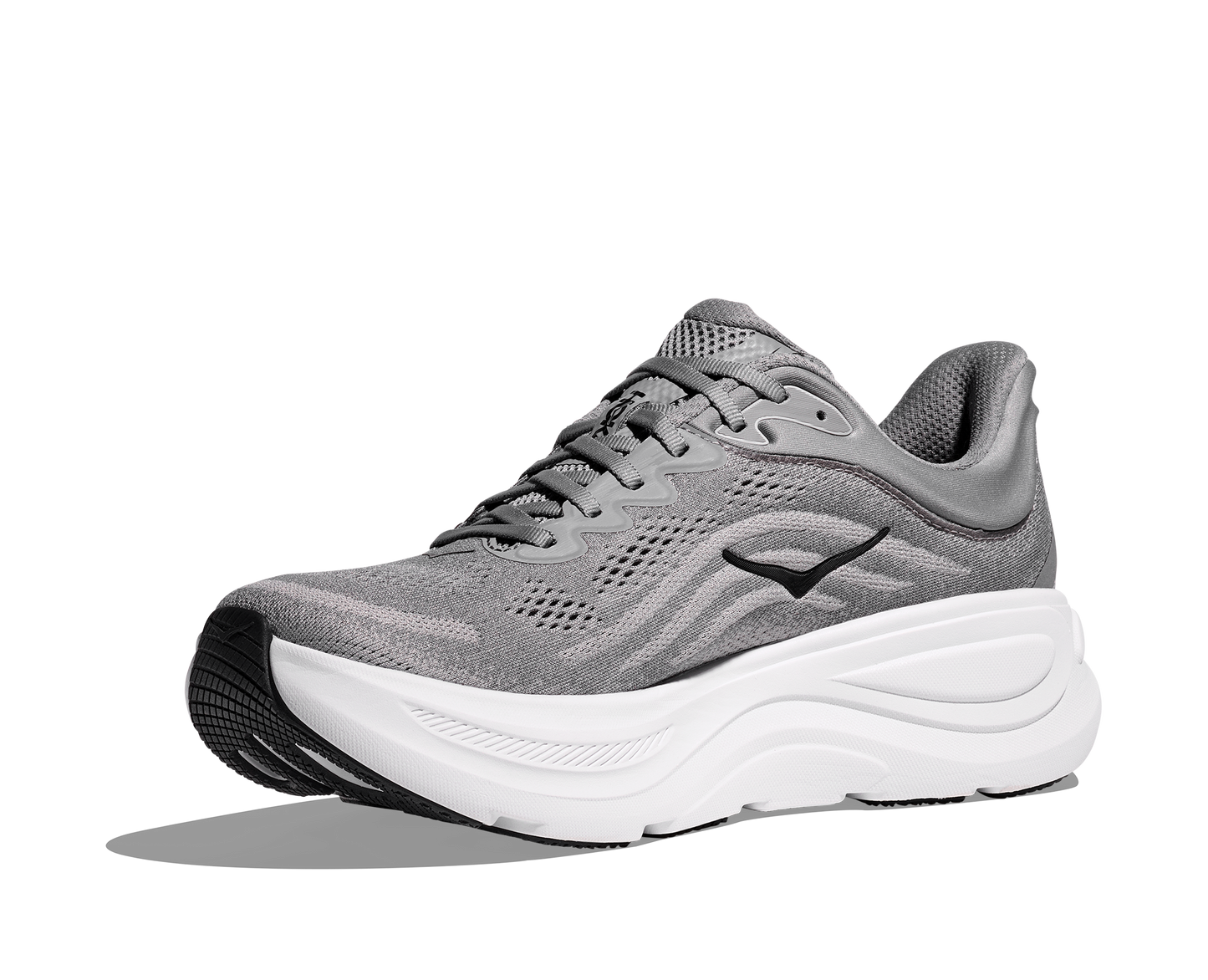 Hoka M Bondi 9, dämpad herrsko. Perfekt för en mjuk och skonsam löpning. Även en super bra arbetssko som avlastar kroppen under hela dagen. Här i grå färg med vit sula och svarta detaljer. Köp hos dina Hoka specialister i Sverige idag!