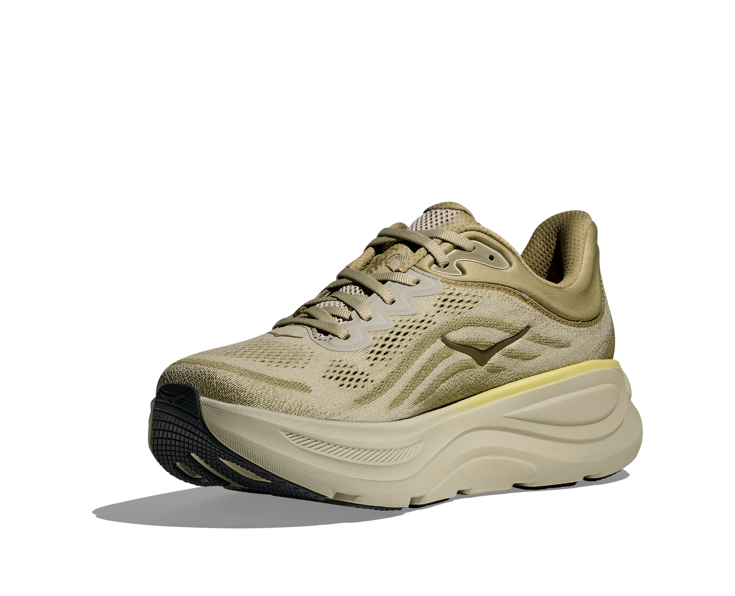 Hoka M Bondi 9, dämpad herrsko. Perfekt för en mjuk och skonsam löpning. Även en super bra arbetssko som avlastar kroppen under hela dagen. Gröna och beigea nyanser på denna sko med gula detaljer. Köp hos dina Hoka specialister i Sverige idag!