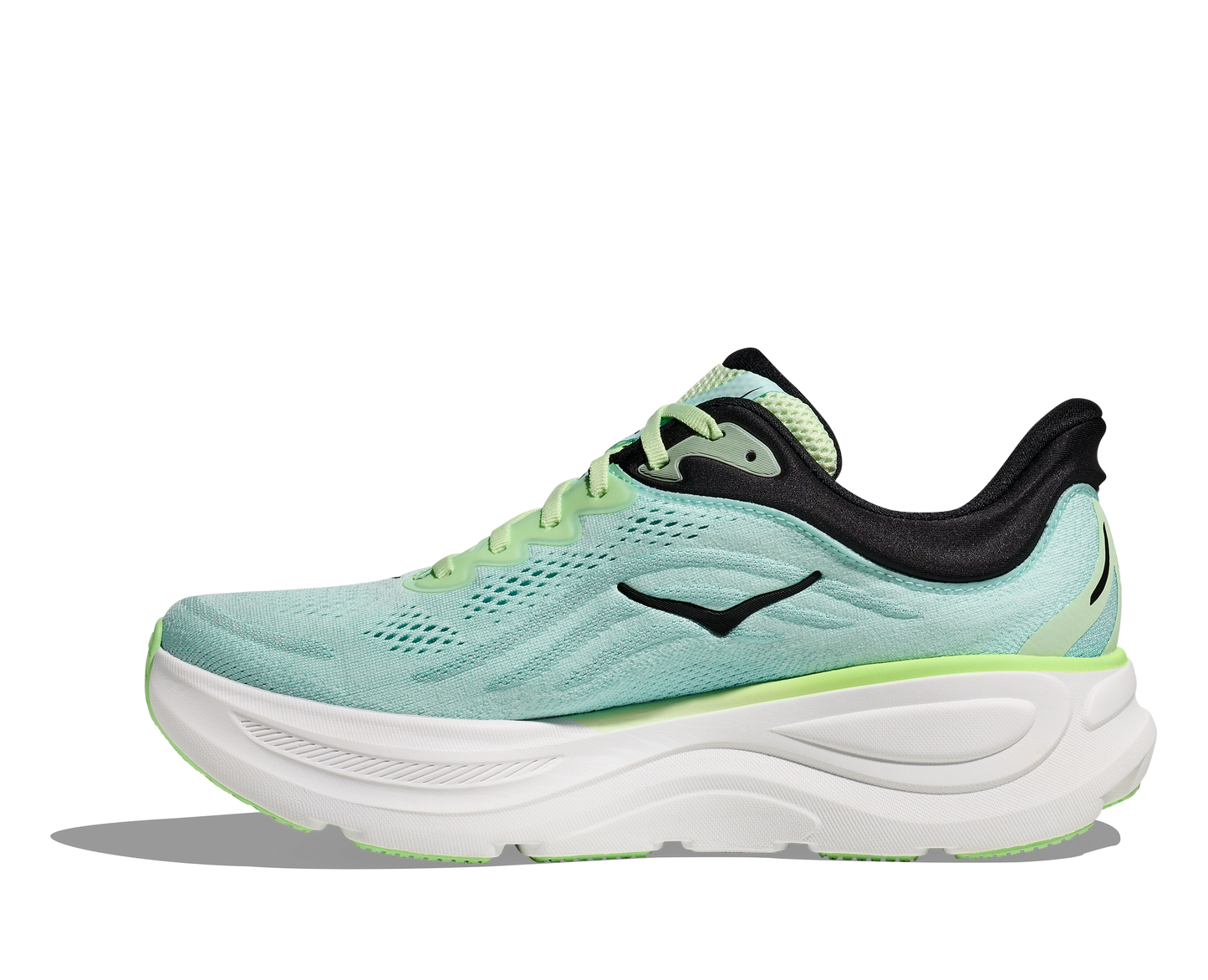 Hoka M Bondi 9, med supermjukt och responsivt skum, stabil hälkappa och uppdaterad design är Bondi 9 redo för allt från löprundor och långpromenader till vardagens alla steg. Nyanserna går i blått och grönt, med vit sula och svarta detaljer.