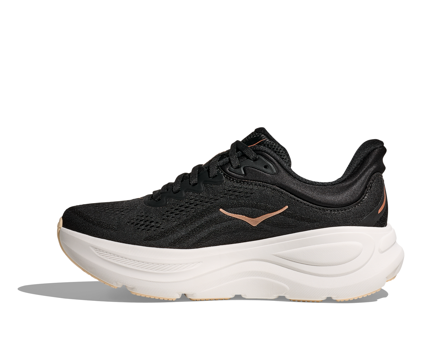 Hoka W Bondi 9, dämpad damsko. Perfekt för en mjuk och skonsam löpning. Även en super bra arbetssko som avlastar kroppen under hela dagen. Färg i svart och vitt med bronsiga detaljer. Köp hos dina Hoka specialister i Sverige idag!