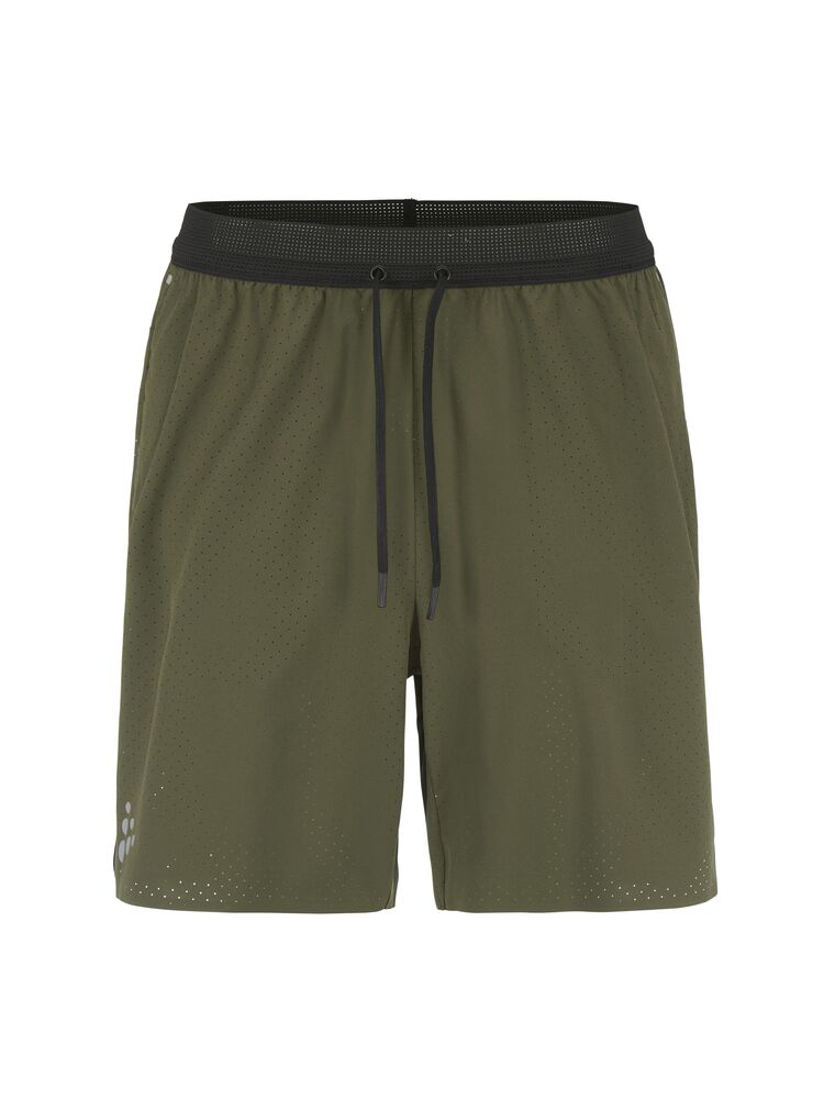 Craft PRO Hypervent Long Shorts 2 M. Gröna löparshorts för herr. Avslappnad passform, längre ben och sidoslitsar. Elastisk midja i mesh med justerbar dragsko. Två sidofickor.