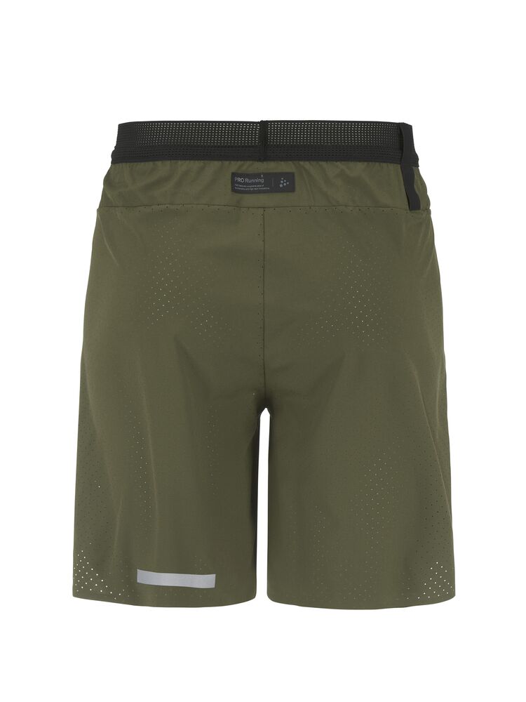 Craft PRO Hypervent Long Shorts 2 M. Gröna löparshorts för herr. Avslappnad passform, längre ben och sidoslitsar. Elastisk midja i mesh med justerbar dragsko. Två sidofickor.