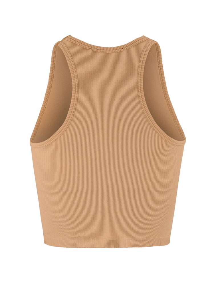 Craft Collective Rib Tank Top W. Sömnlös träningstopp i mjuk och ribbad kvalitet till dam. Kroppsnära passform och ribbad ytstruktur skapar skön och följsam känsla. Beige/brun nyans och med vit Craft etikett nedtill vänster fram.