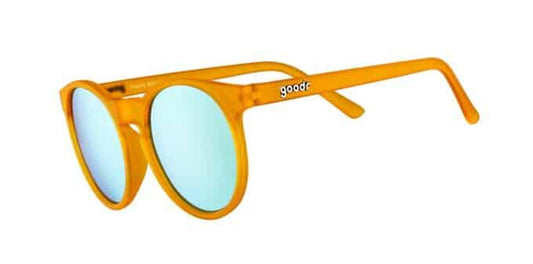 goodr Freshly Baked Man Buns. Runda glasögon med orange båge och speglande lins. Polariserade för att skydda ögonen från UV.