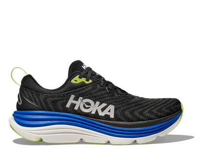 Hoka Gaviota 5 M, löparsko med pronationsstöd och extra stabilitet. En rymlig passform med mycket dämpning. Färg svar, blått och vitt. 