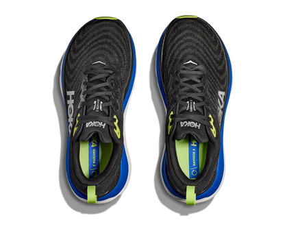 Hoka Gaviota 5 M, löparsko med pronationsstöd och extra stabilitet. En rymlig passform med mycket dämpning. Färg svar, blått och vitt.