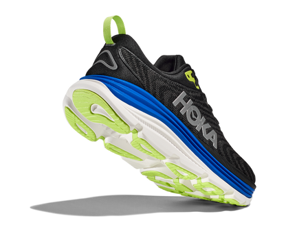 Hoka Gaviota 5 M, löparsko med pronationsstöd och extra stabilitet. En rymlig passform med mycket dämpning. Färg svar, blått och vitt.