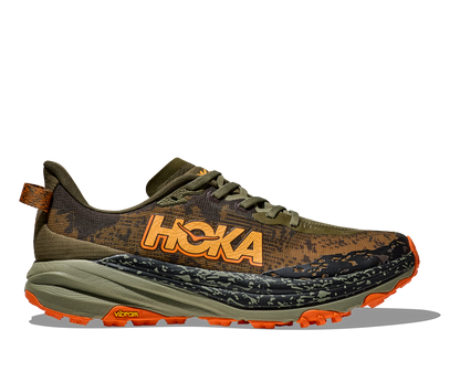 Hoka M Speedgoat 6 Wide - En terräng sko med god dämpning och utmärkt grep.  Grön ochh Orange färg.