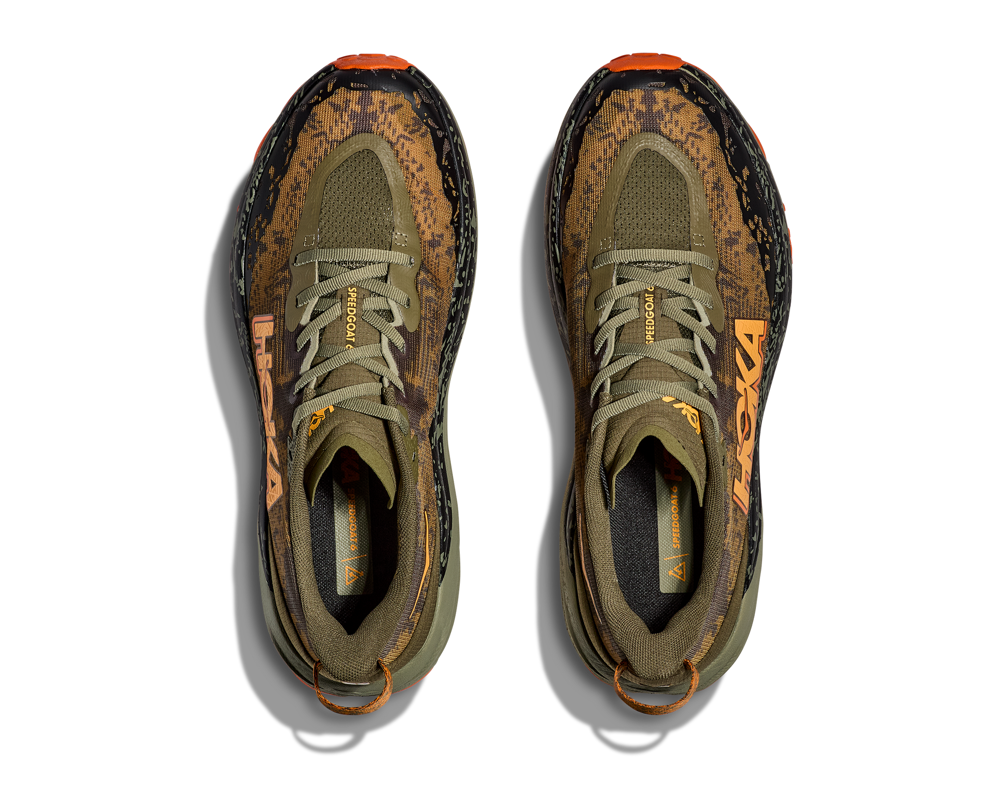 Hoka M Speedgoat 6 Wide - En terräng sko med god dämpning och utmärkt grep. Grön ochh Orange färg.