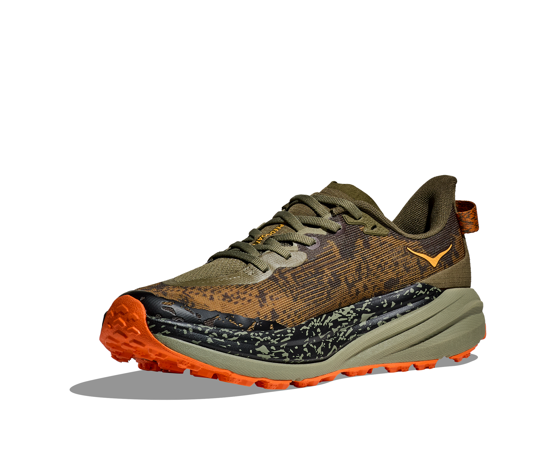 Hoka M Speedgoat 6 Wide - En terräng sko med god dämpning och utmärkt grep. Grön ochh Orange färg.