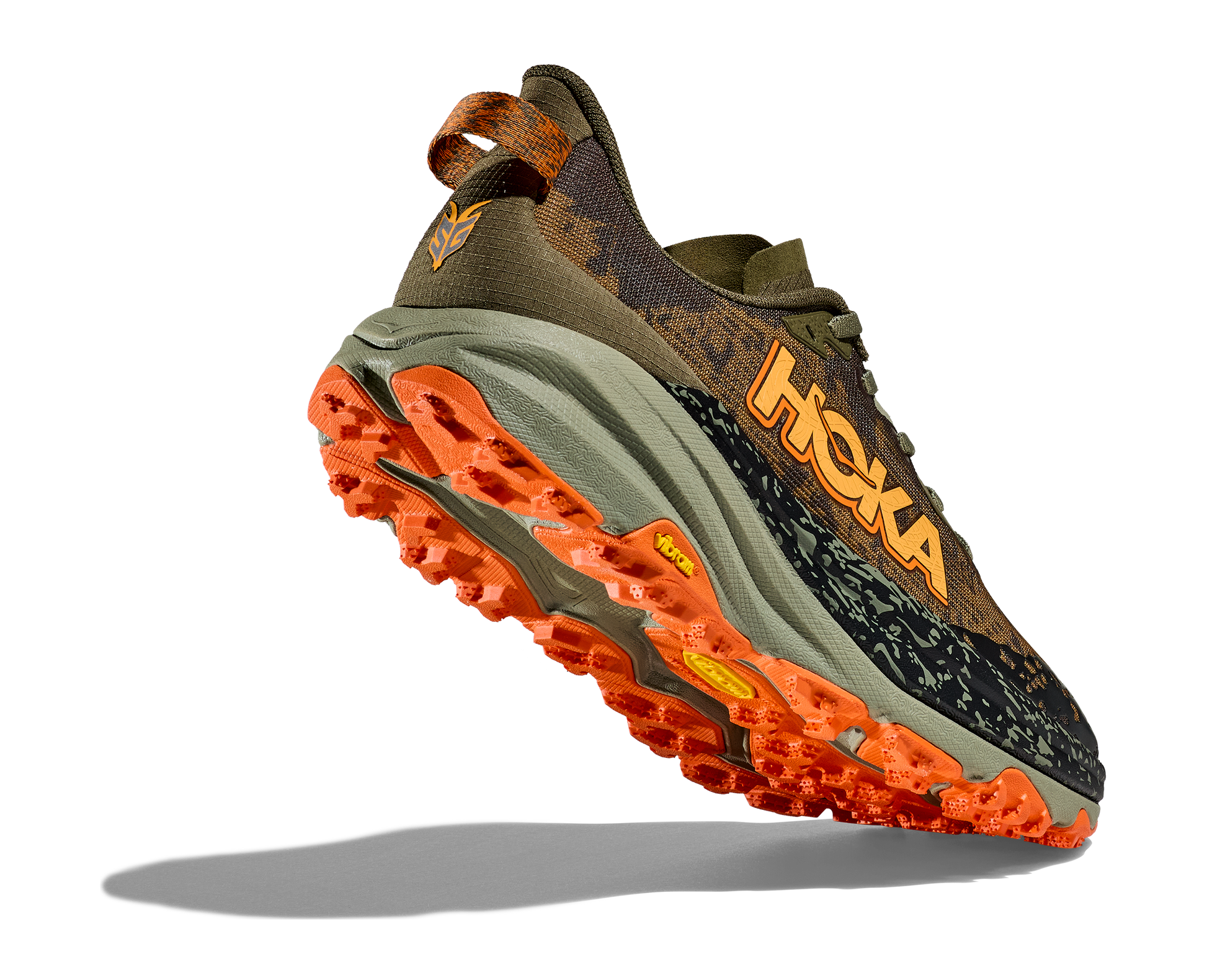 Hoka M Speedgoat 6 Wide - En terräng sko med god dämpning och utmärkt grep. Grön ochh Orange färg.