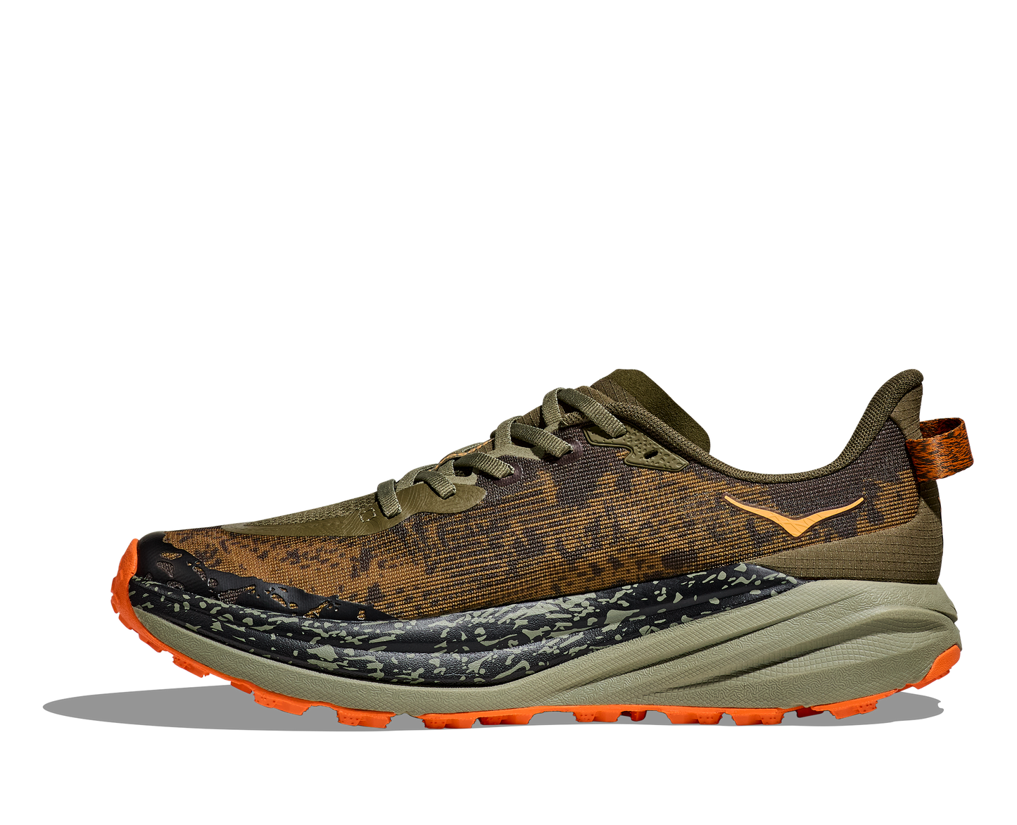 Hoka M Speedgoat 6 Wide - En terräng sko med god dämpning och utmärkt grep. Grön ochh Orange färg.