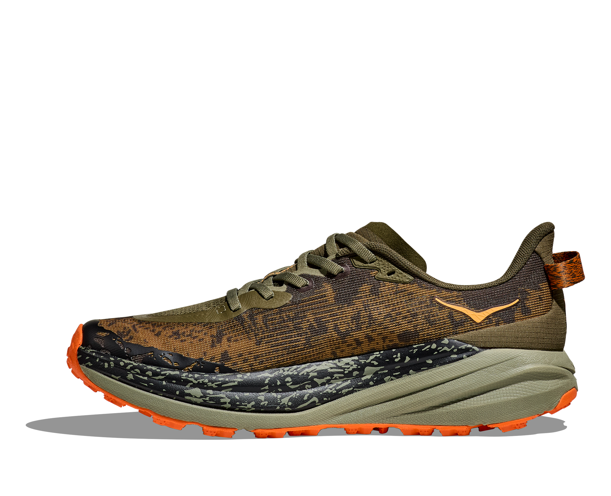 Hoka M Speedgoat 6 Wide - En terräng sko med god dämpning och utmärkt grep. Grön ochh Orange färg.