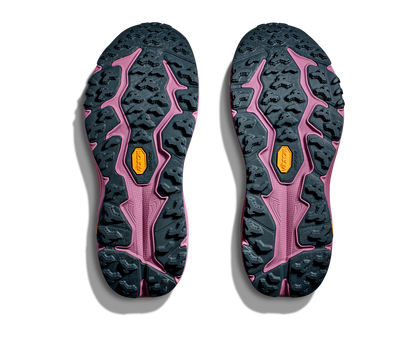 Hoka M Speedgoat 6. Terrängsko med dämpning och stabilitet. Vibram i dobbar. Färg orange och gul