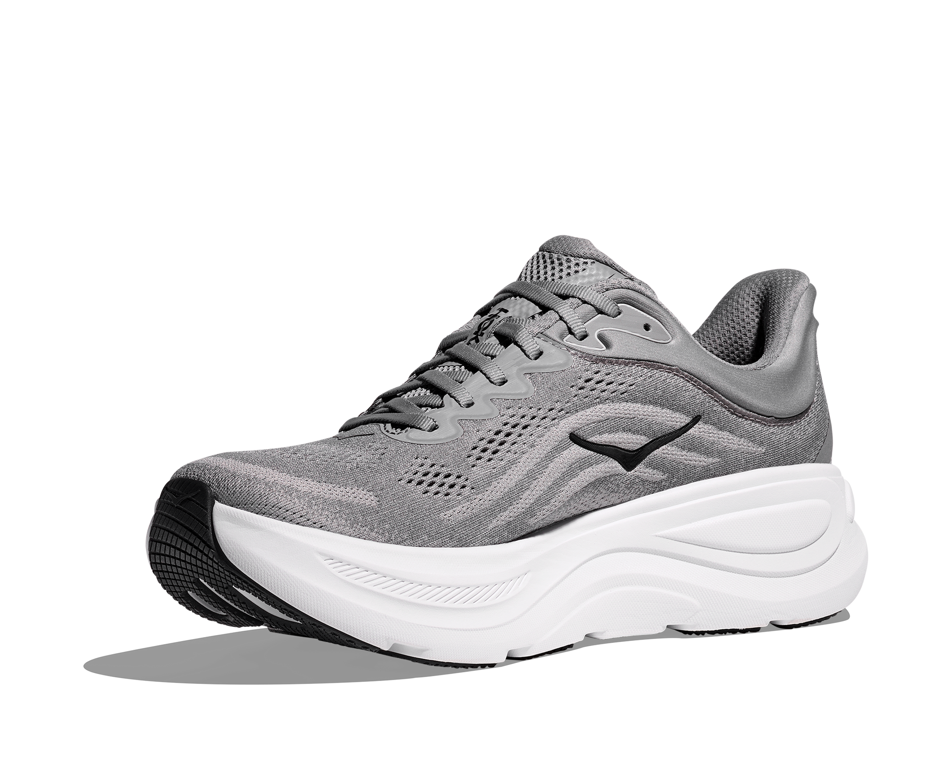 Hoka M Bondi 9, dämpad herrsko. Perfekt för en mjuk och skonsam löpning. Även en super bra arbetssko som avlastar kroppen under hela dagen. Här i grå färg med vit sula och svarta detaljer. Köp hos dina Hoka specialister i Sverige idag!