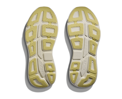 Hoka M Bondi 9, dämpad herrsko. Perfekt för en mjuk och skonsam löpning. Även en super bra arbetssko som avlastar kroppen under hela dagen.  Här i grön nyans med beige sula och gula detaljer.  Köp hos dina Hoka specialister i Sverige idag!