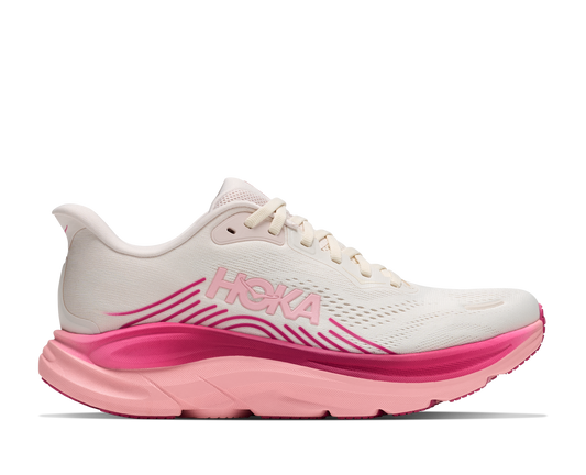 Hoka Clifton 11 löparsko för dam i Rose Cream / Dewy Pink, sidovy från utsidan