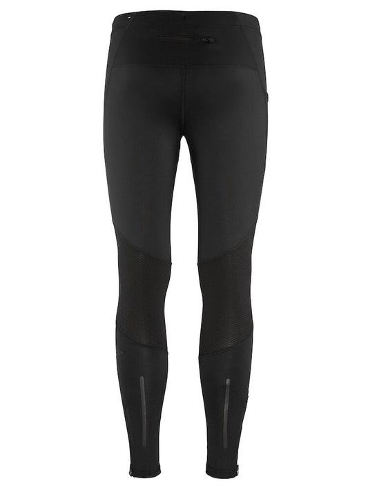 Craft ADV Essence Zip Tights. Svarta tights med elastiskt resår samt dragsko i midjan. Stor mobilficka höger ben. Ficka med dragkedja baktill. Dragkedja vid benslut. Reflekterande print baktill.
