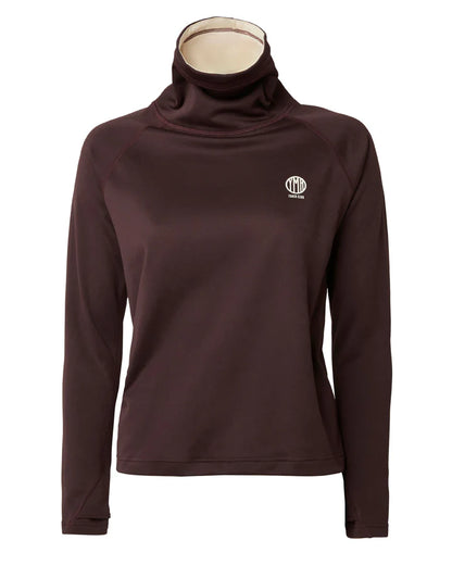 YMR Åsunden Ladies Funnel Neck Maroon. Mångsidig och mjuk tröja i rödbrun nyans med beige inuti den höga kragen och på logotyp på bröstet. Dragsko i både kragen och i midjan för justerbar passform. Reflexdetalj på nedre delen av ryggen. 
