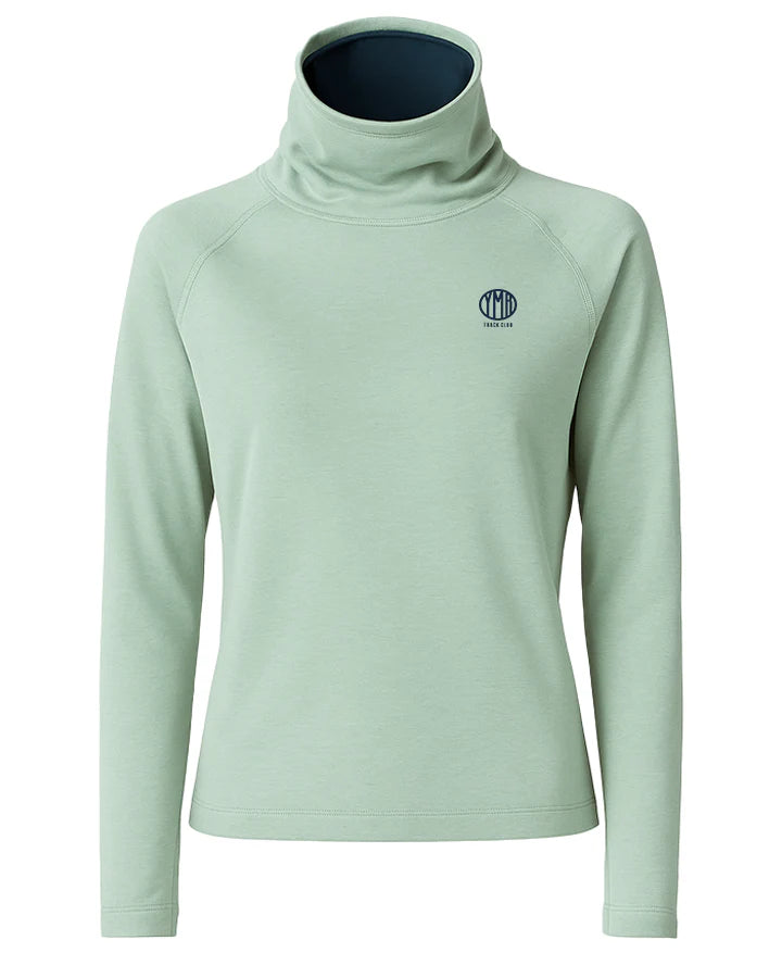 YMR Åsunden Ladies Funnel Neck Mint. Ljusgrön mångsidig och mjuk tröja med mörkblått inuti den höga kragen och på logotyp på bröstet. Dragsko i både kragen och i midjan för justerbar passform. Reflexdetalj på nedre delen av ryggen. 