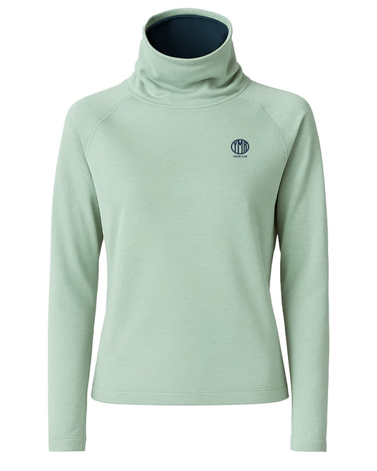 YMR Åsunden Ladies Funnel Neck Mint. Ljusgrön mångsidig och mjuk tröja med mörkblått inuti den höga kragen och på logotyp på bröstet. Dragsko i både kragen och i midjan för justerbar passform. Reflexdetalj på nedre delen av ryggen. 