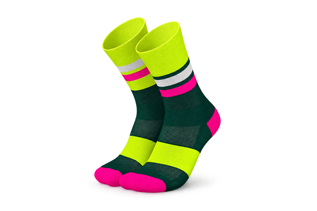 Incylence Ultralight Tracks Petrol Canary socks with transparent background