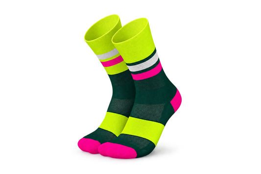 Incylence Ultralight Tracks Petrol Canary socks with transparent background