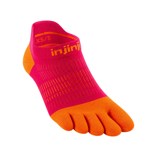 Injinji Run Lightweight No-Show women's toe socks in Chili