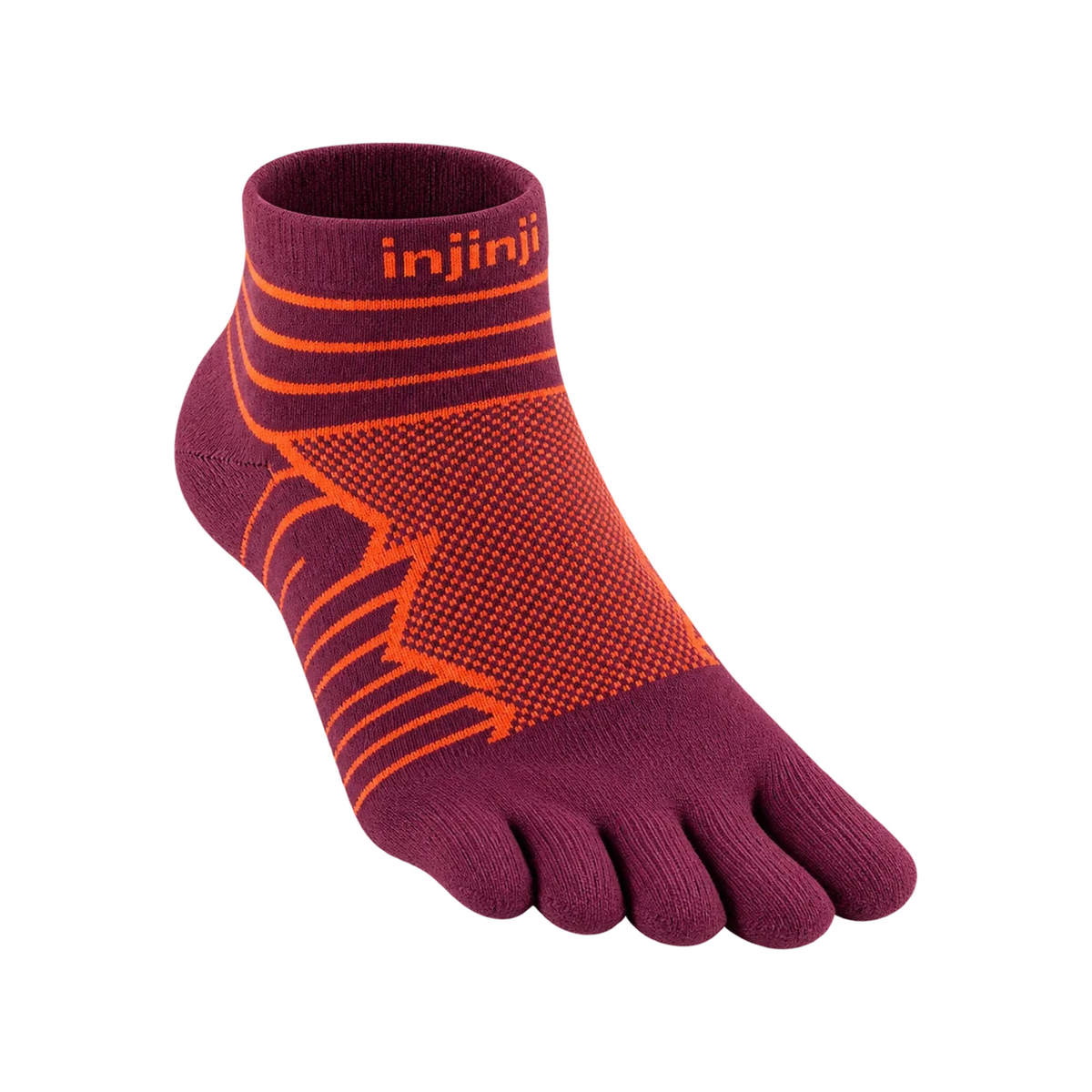 Injinji Ultra Run Mini-Crew toe socks in Mahogny