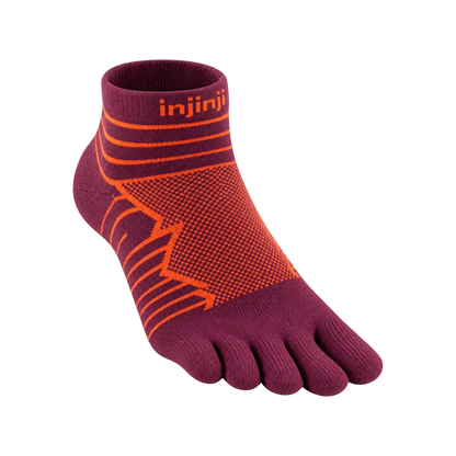 Injinji Ultra Run Mini-Crew toe socks in Mahogny