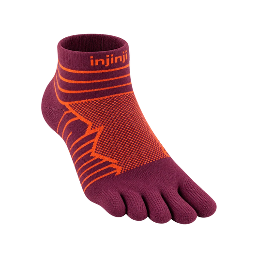 Injinji Ultra Run Mini-Crew toe socks in Mahogny