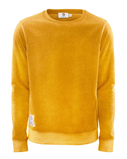 Gul sweatshirt i plysch. Unisexplagg med avslappnad passform.  Satinetikett på höger sida. 