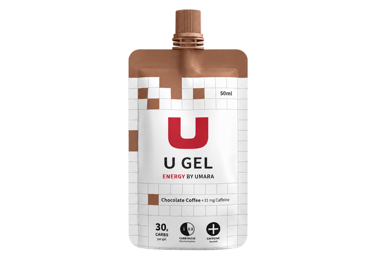 Umara U Gel choklad kaffe med koffein, transparent bakgrund