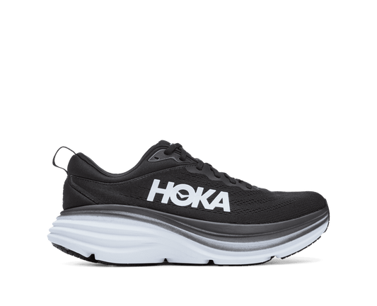 Hoka Bondi 8 modell herr. Stilren svart & vit färg. Hos Hoka specialisterna i Sverige.