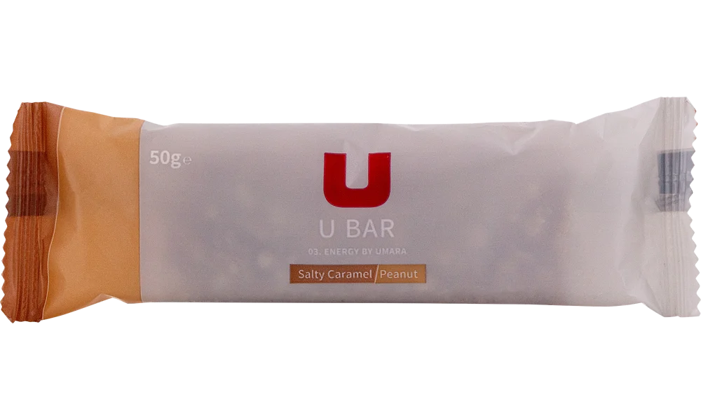 UMARA U Salty Bar. Energibar för träning eller som mellanmål. Smak av jordnötter och salt caramell.